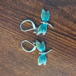 Dragonfly Blue Green Dangle Earrings